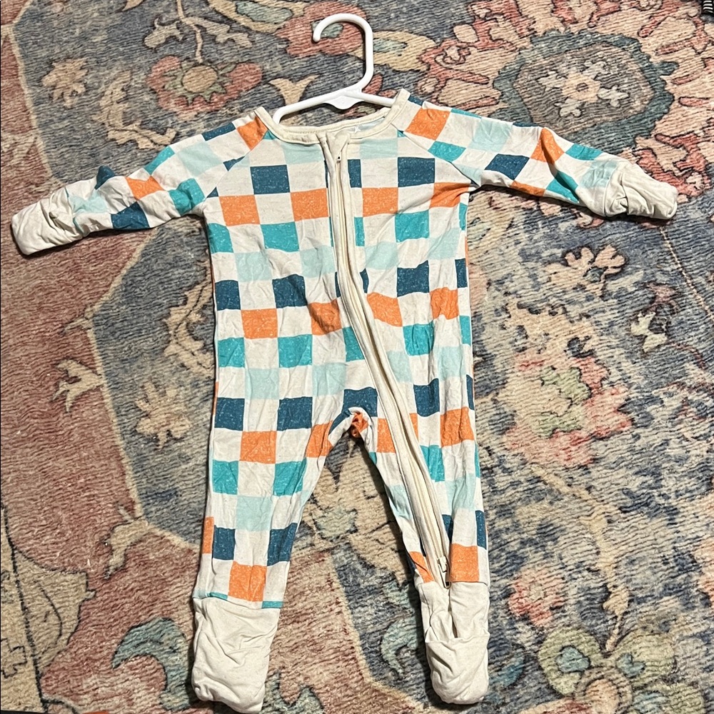 Blue and Orange Checkered Kids Footie